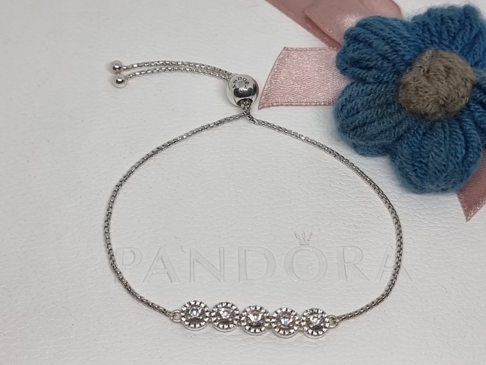NEW Genuine Pandora Silver Round Sparkle Slider Bracelet Size 2 25cm 💕 BOXED