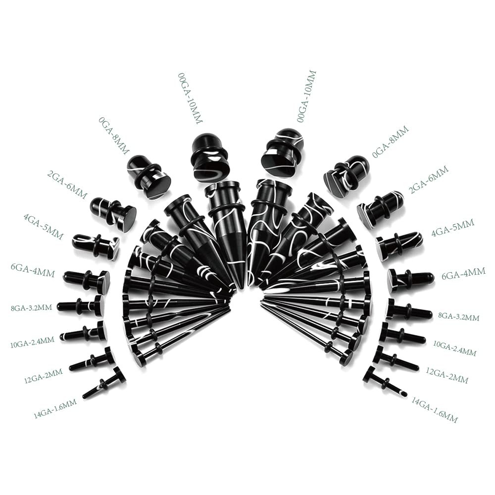 36 PCS Acrylic Stretching Kit Plugs Expander Tapers Flat Top 14G-00G Piercing