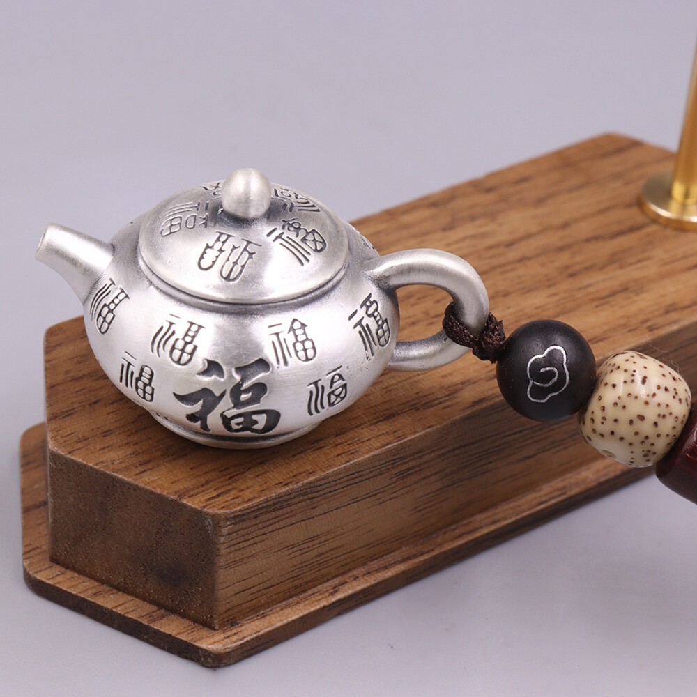 Pure S999 Fine Silver 999 Handmade Lucky Fu Teapot Pendant 25-26g 36*25mm