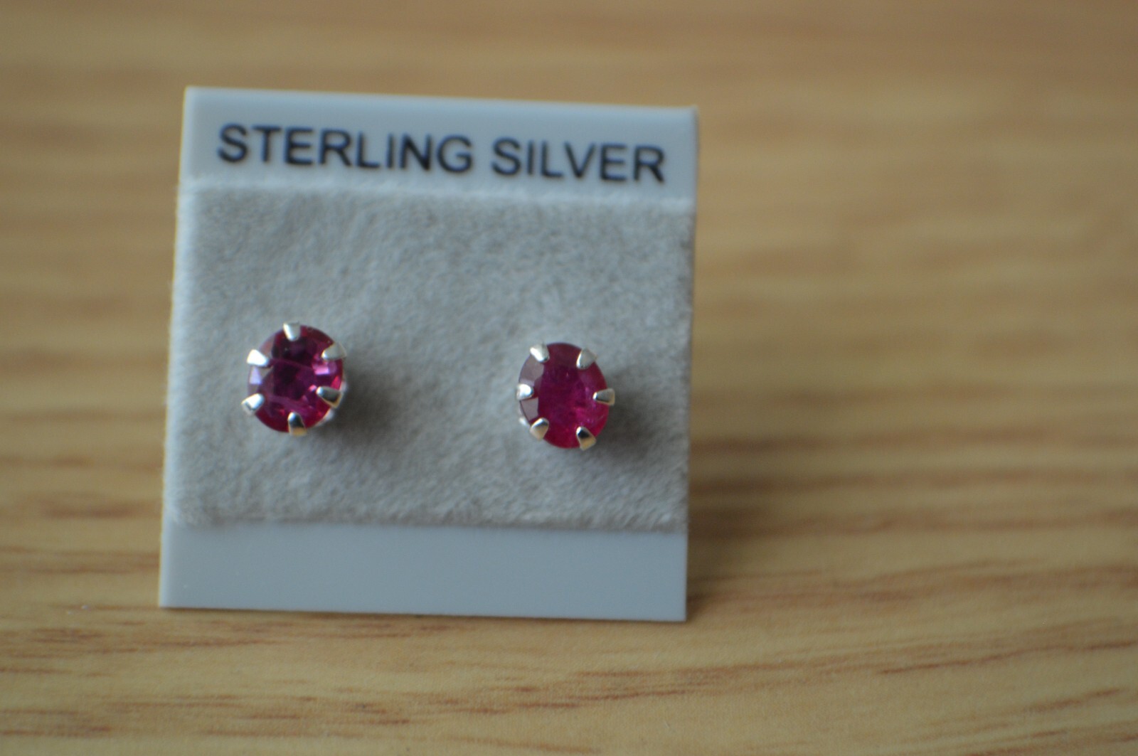 0.82ct Madagascar Cherry Ruby Solitaire Earrings Sterling Silver 5x4mm Heat Only