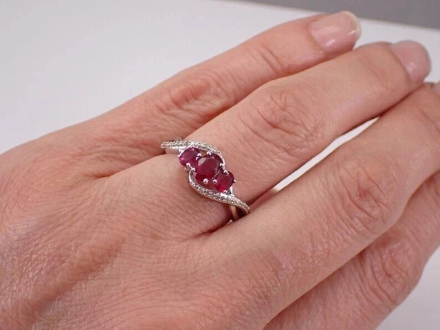 2.50Ct Oval Cut Lab-Created Ruby Three Stone Engagement Ring White Gold Plated