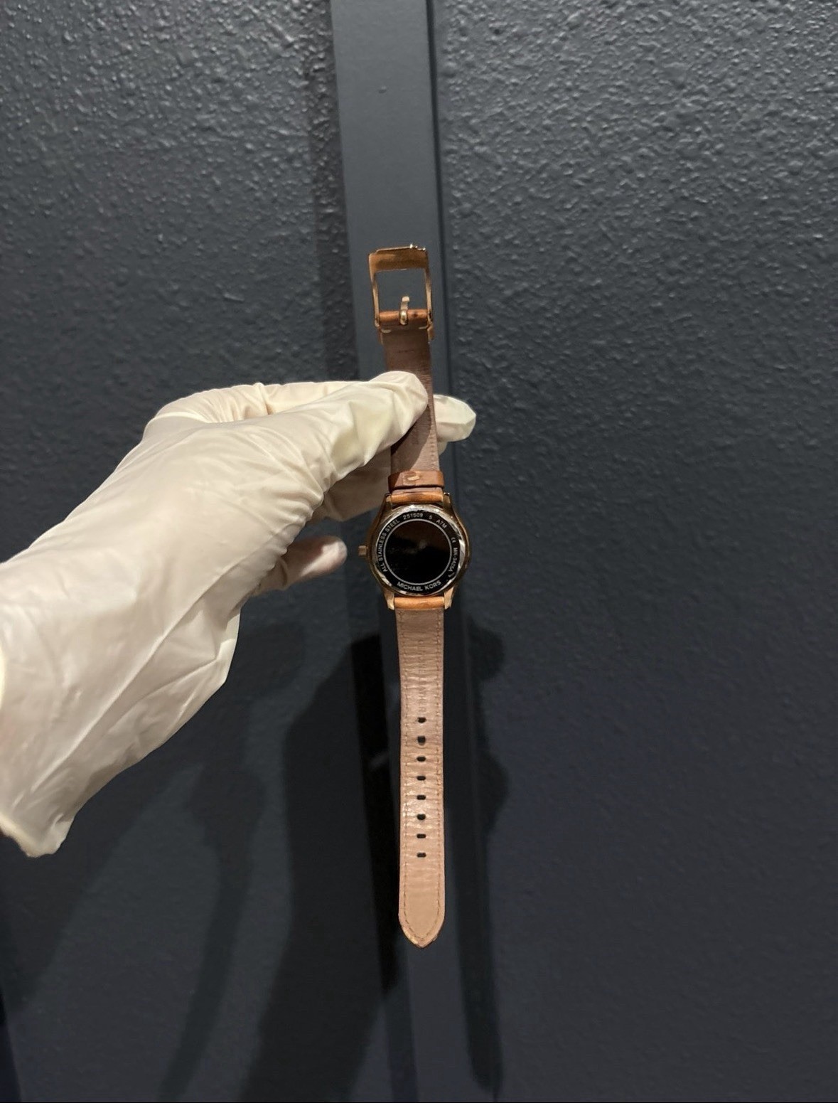 Michael Kors Slim Runway MK3425 Rose Gold Tan Leather Watch Women NEEDS BATTERY