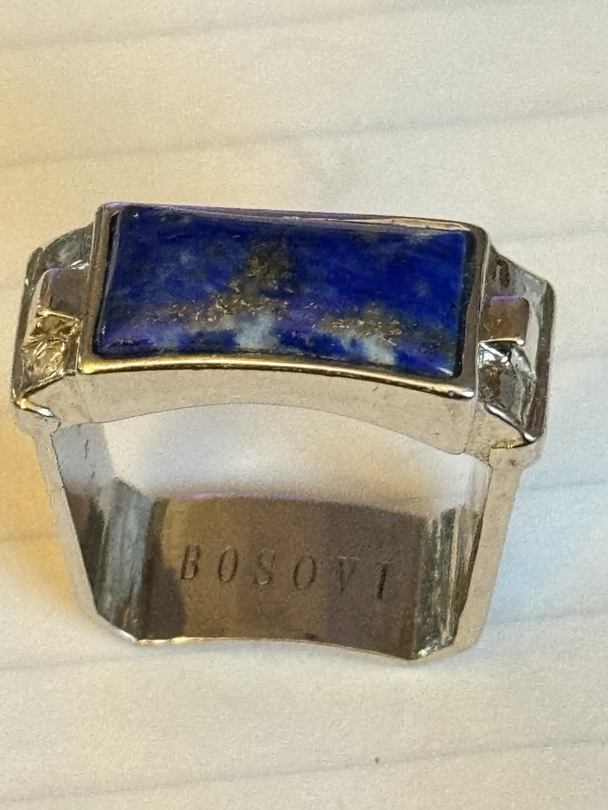 Bosovi Sterling Silver Lapis Lazuli Cushion Diamond Ring 925 square band size 9