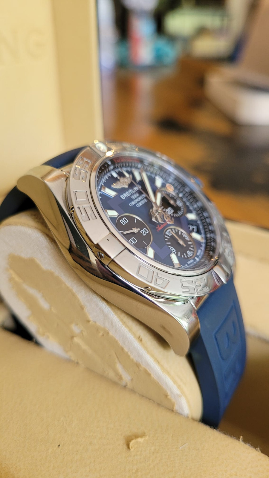 Breitling Chronomat 41 (AB0140) Rare “Black eyed” Blue Dial