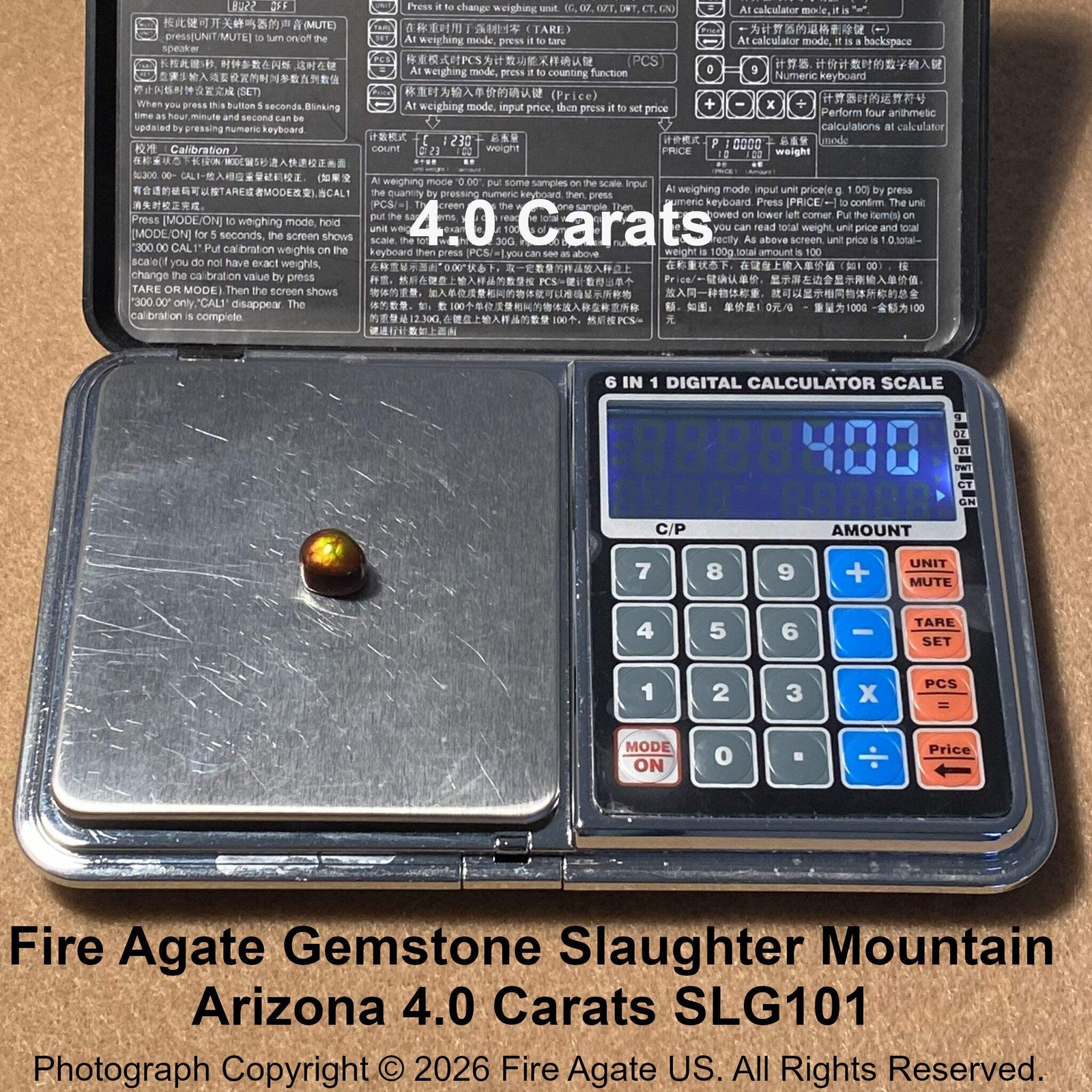 Fire Agate Gemstone Slaughter Mountain Arizona 4.0 Carats SLG101