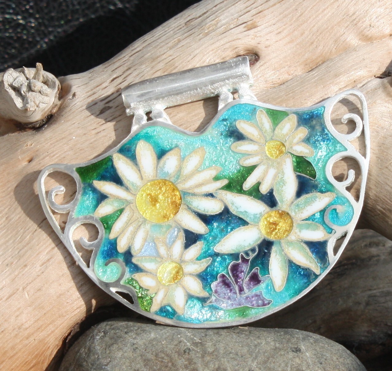 Sterling Silver handmade minankari – cloisonne enamel- Flowers