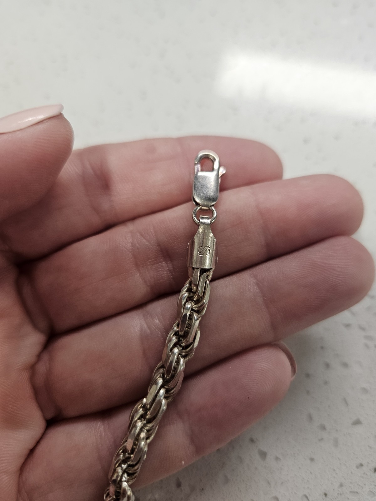 925 Sterling Silver Rope Chain Bracelet 7.5in Lobster Clasp Italy Signed