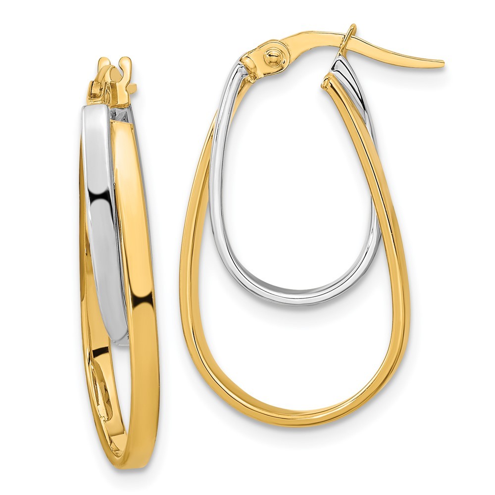 14k Two-tone Polished Double Oval Hoop Earrings Womens