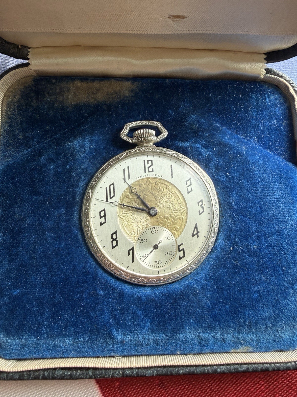 Nearly NOS Antique 1927 South Bend Gr. 429 19J Sz12 pocket watch – Adams Case!
