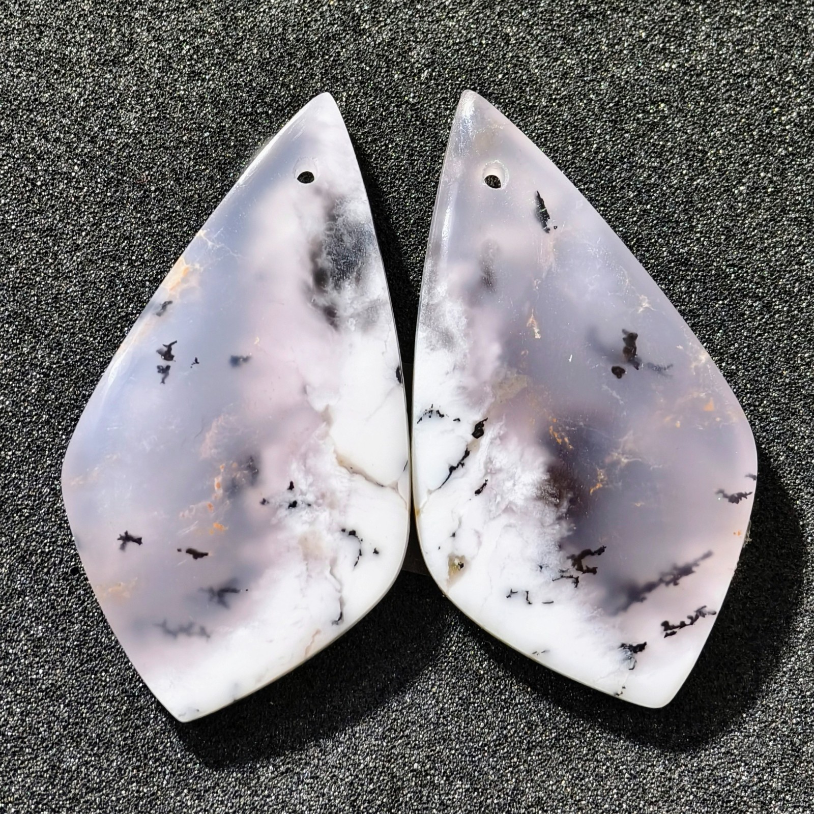 45 Cts Natural Dendrite Agate Drilled Match Pair Cabochon Gemstone 37 X 20 MM