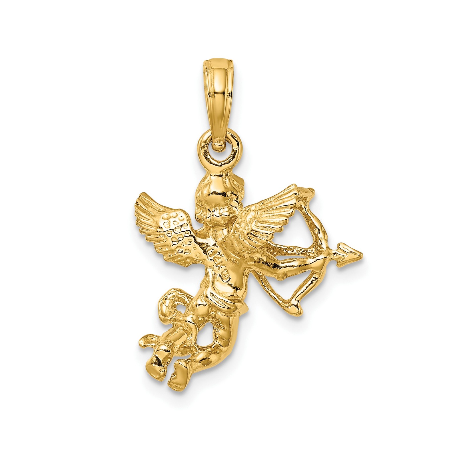 14k Yellow Gold Cupid Pendant Winged Cherub Bow Arrow Love Charm 22.5mm