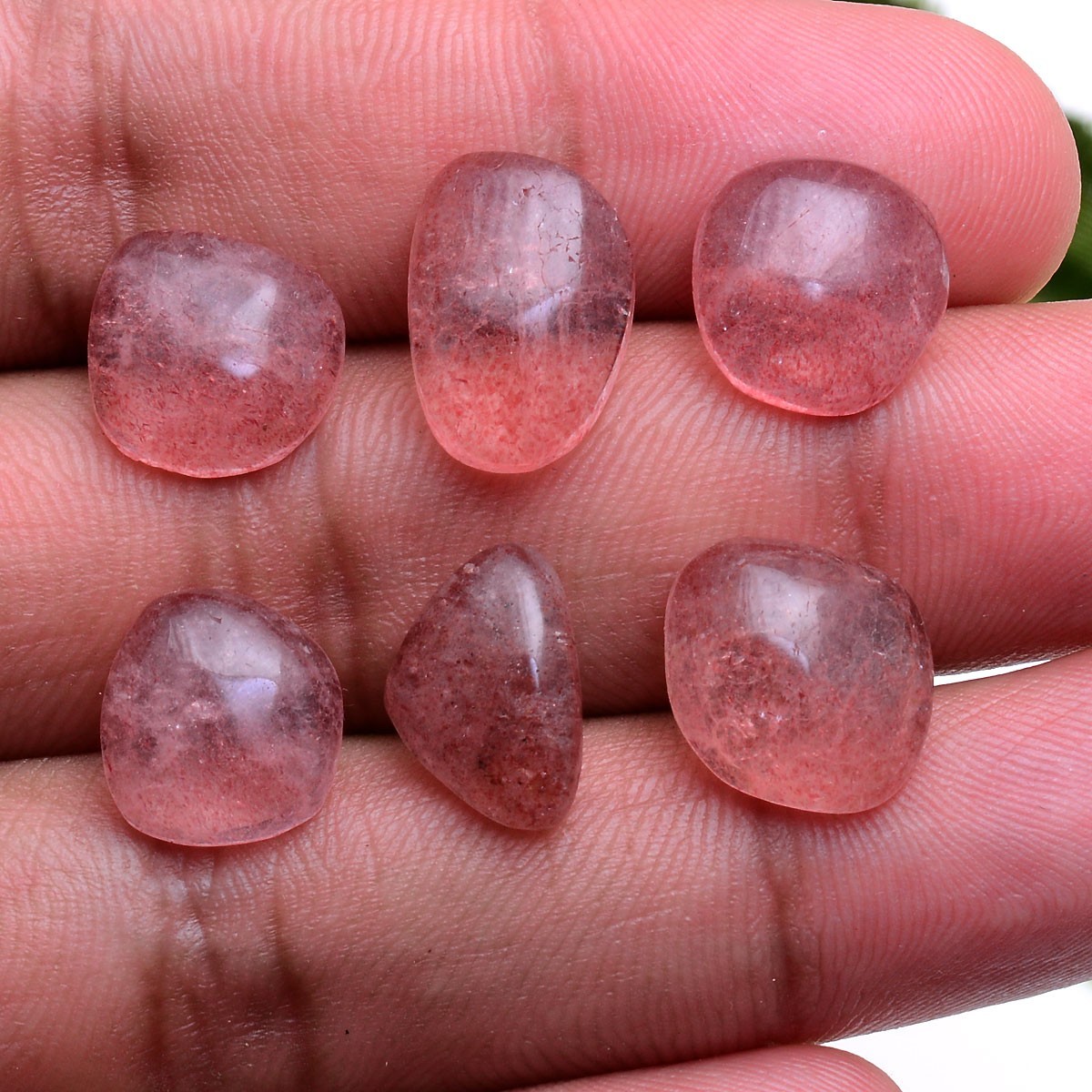 6 Pcs Natural Strawberry Quartz 11mm-15mm Cabochon Untreated Loose Gemstones Lot