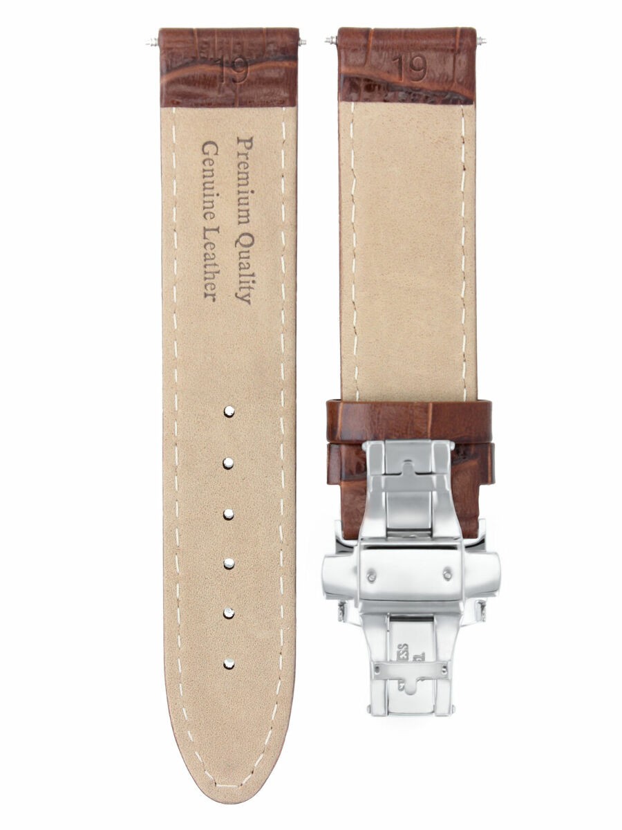 19mm Light Brown Leather Replacement Watch Strap White Stitching For Breitling