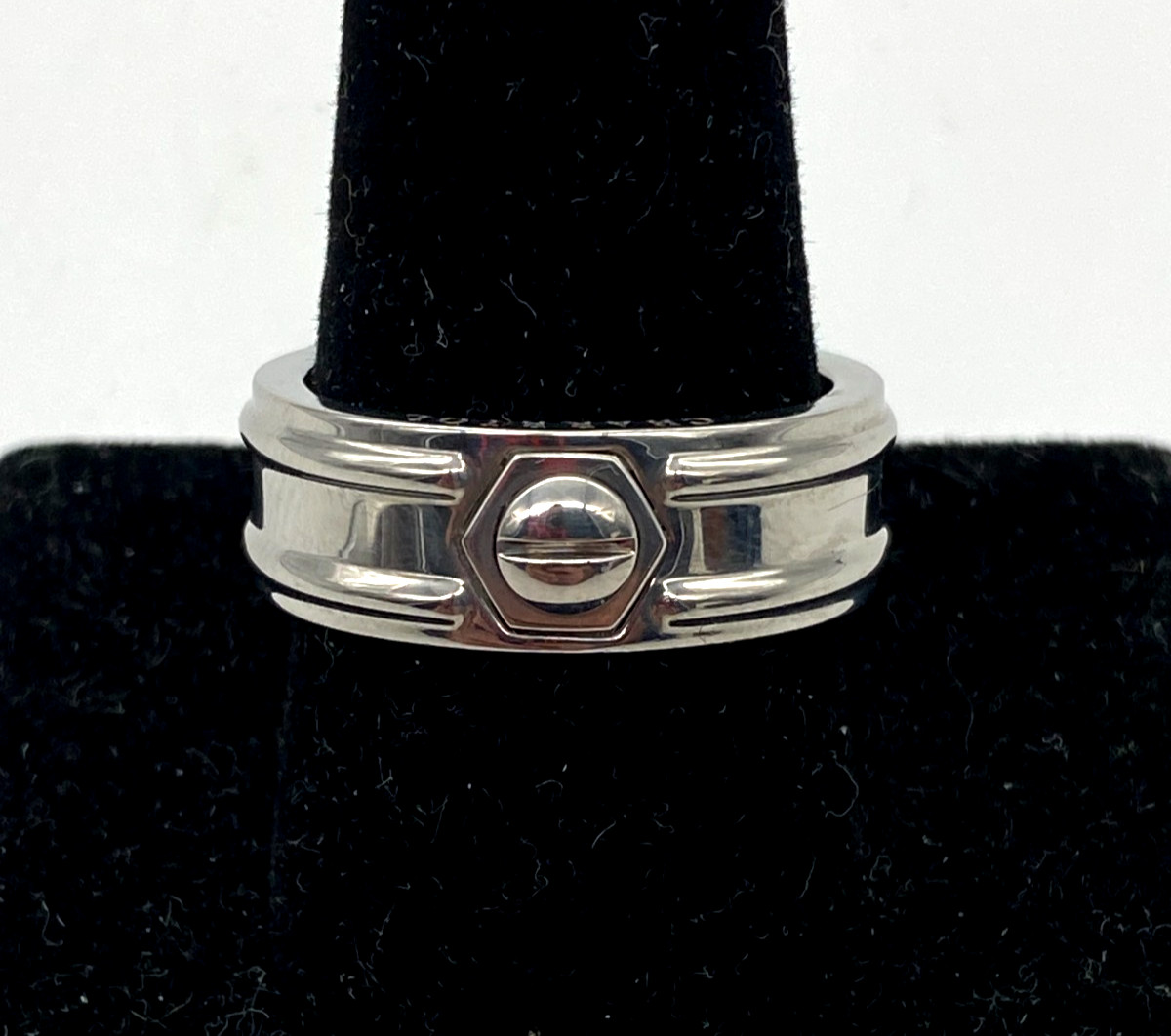 Charriol Stainless Steel Men’s Ring Size 62 Hex Bolt Design Silver Band – US9.5