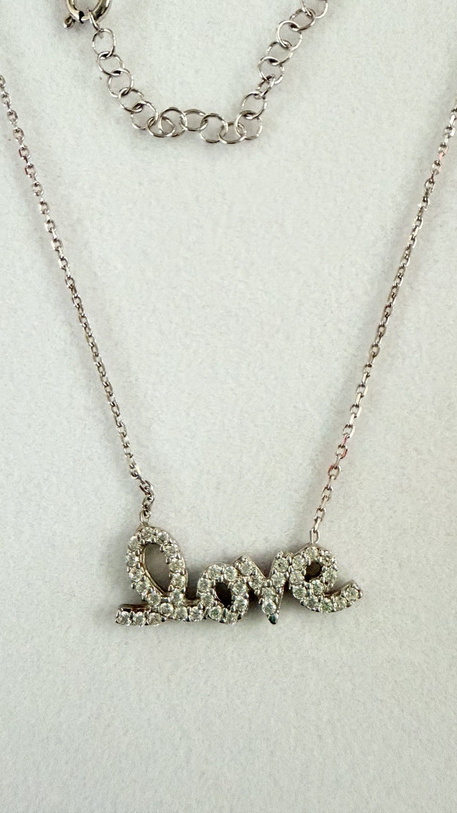 Silver 925 cubic zirconia stones”Love” Charm Pendant Cable Chain Necklace