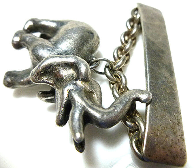 SUSAN CUMMINGS STERLING SILVER HAMMERED BAR ELEPHANT DANGLE BROOCH PIN