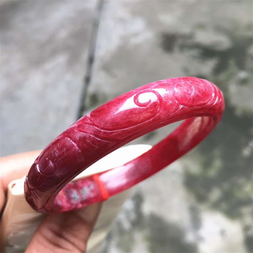 61mm Natural Icy Red Jadeite Jade Bracelet Myanmar Carving Jade Bracelet