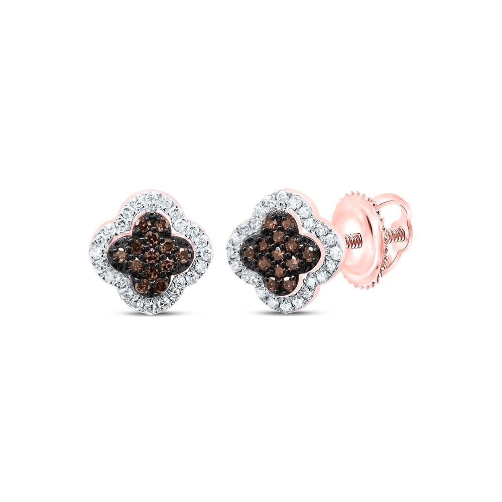 0.23 Ctw Natural Diamond Brown Clover Leaf Stud Earrings 10kt Rose Gold