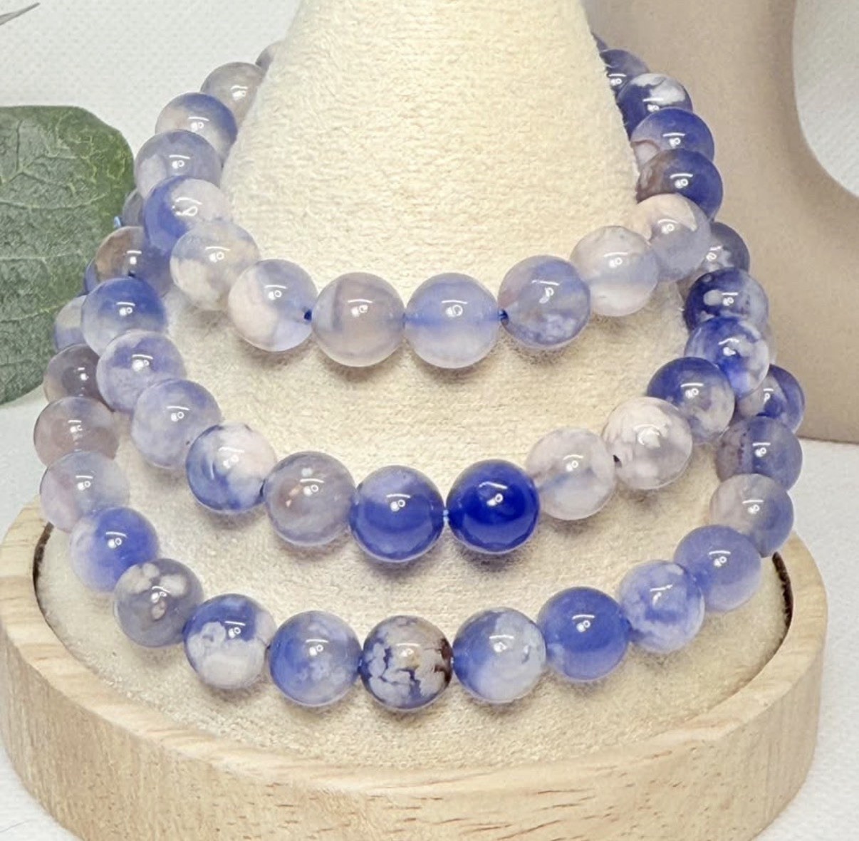 Flower Agate Blue Triple Bracelet 4.3MM