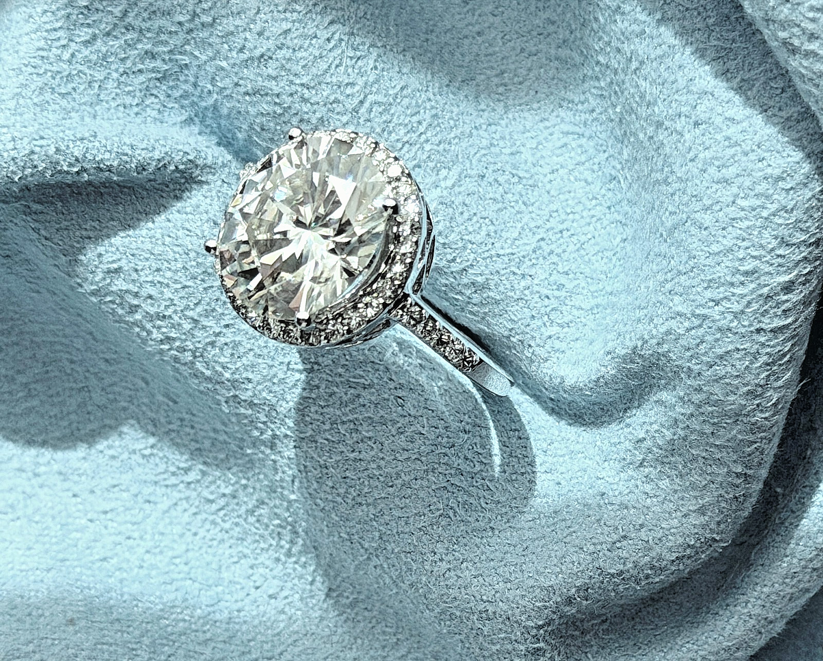 Lady’s 12X10 (Over 5 Carat) Oval Cut Moissanite Ring in Sterling Silver