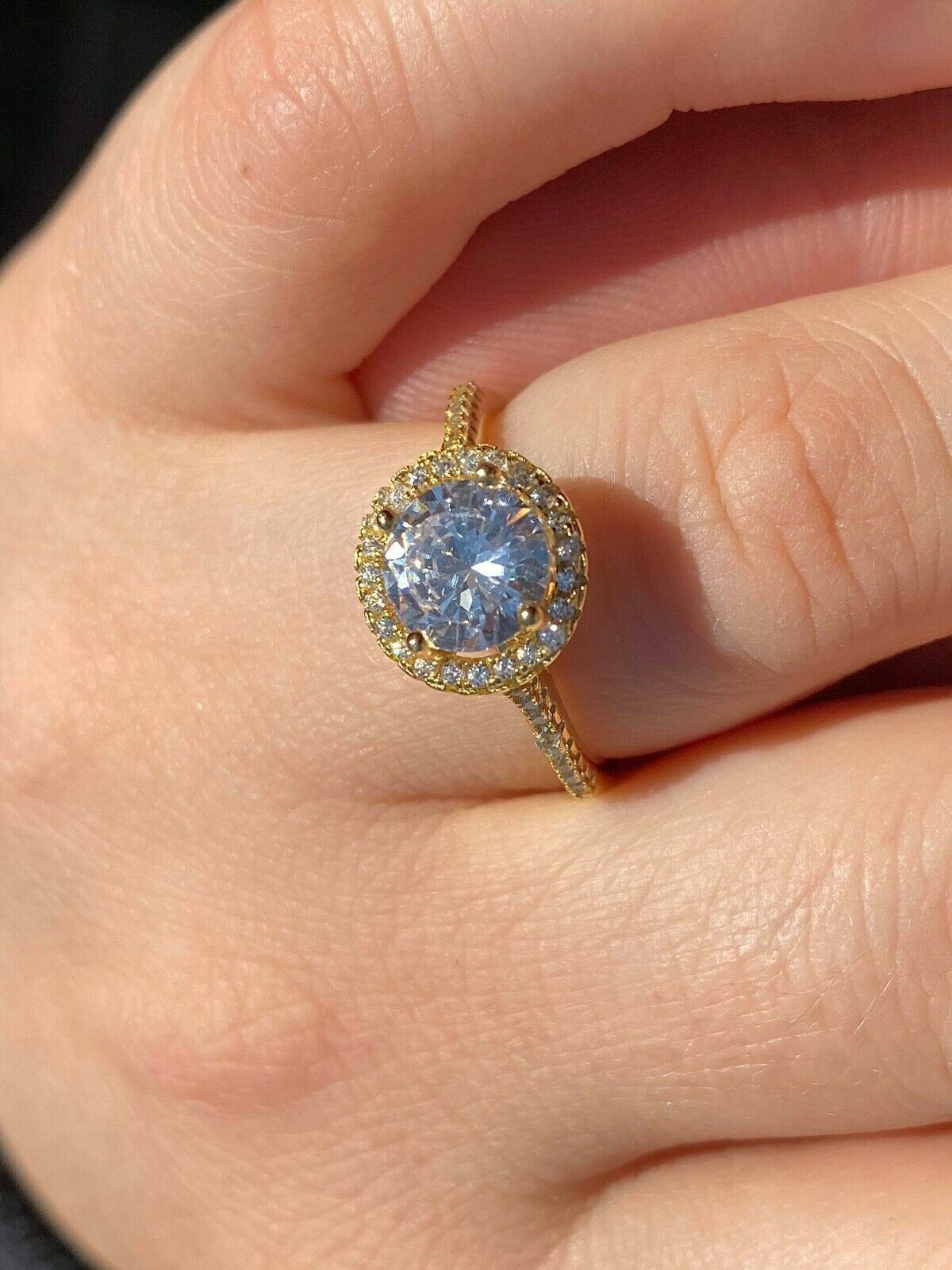 Solid Sterling Silver Icy Engagement Promise Ring 14k Yellow Rose Gold Plated CZ