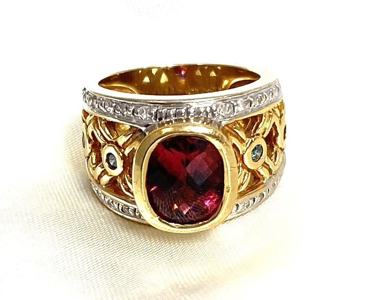Michael Valitutti NH Vintage 18K Rhodolite Garnet & Diamond Ring-Sz 7- 16.20 Gms