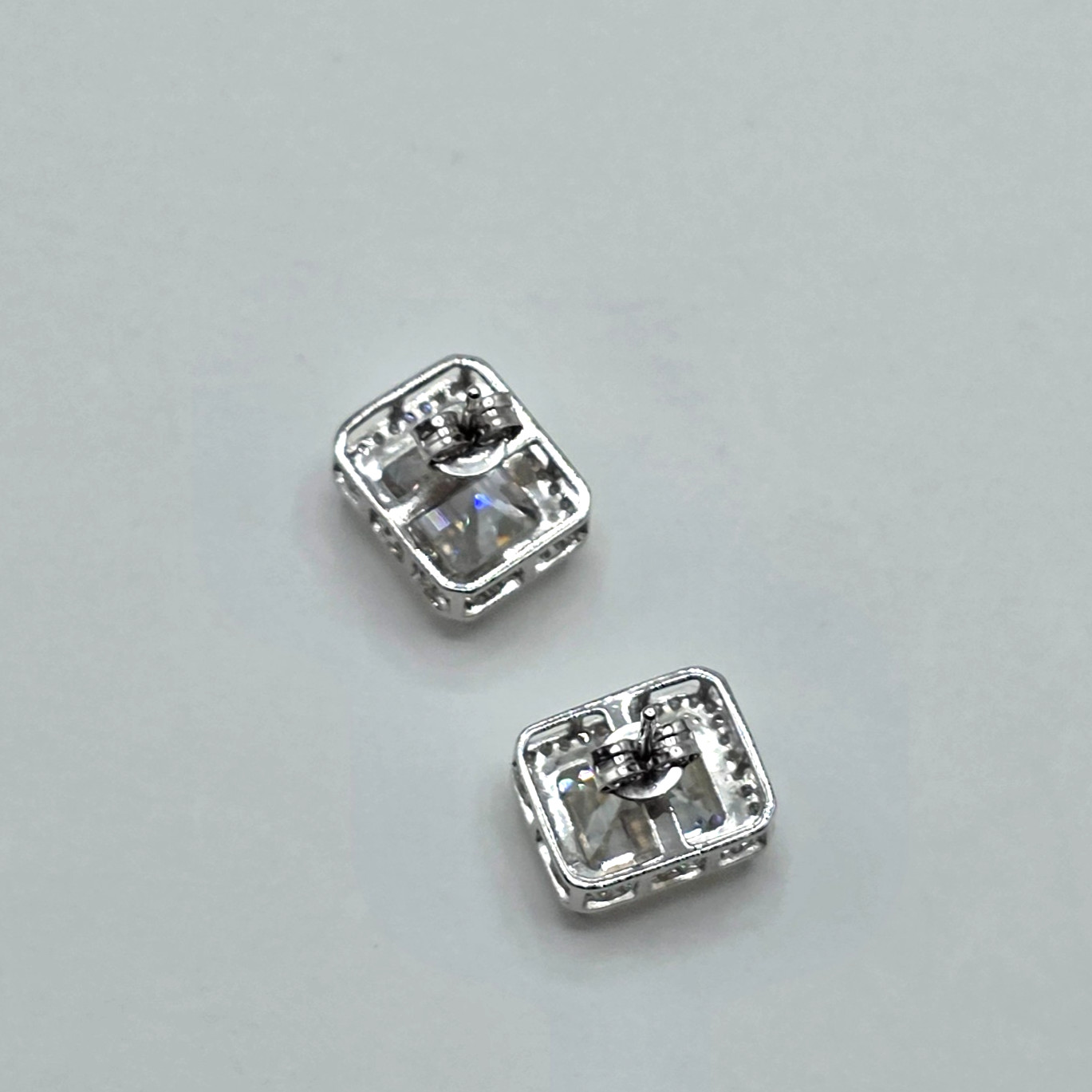 12mm, 8ct, Moissanite 925 Silver Stud Earrings, Rectangle with Halo, Unisex