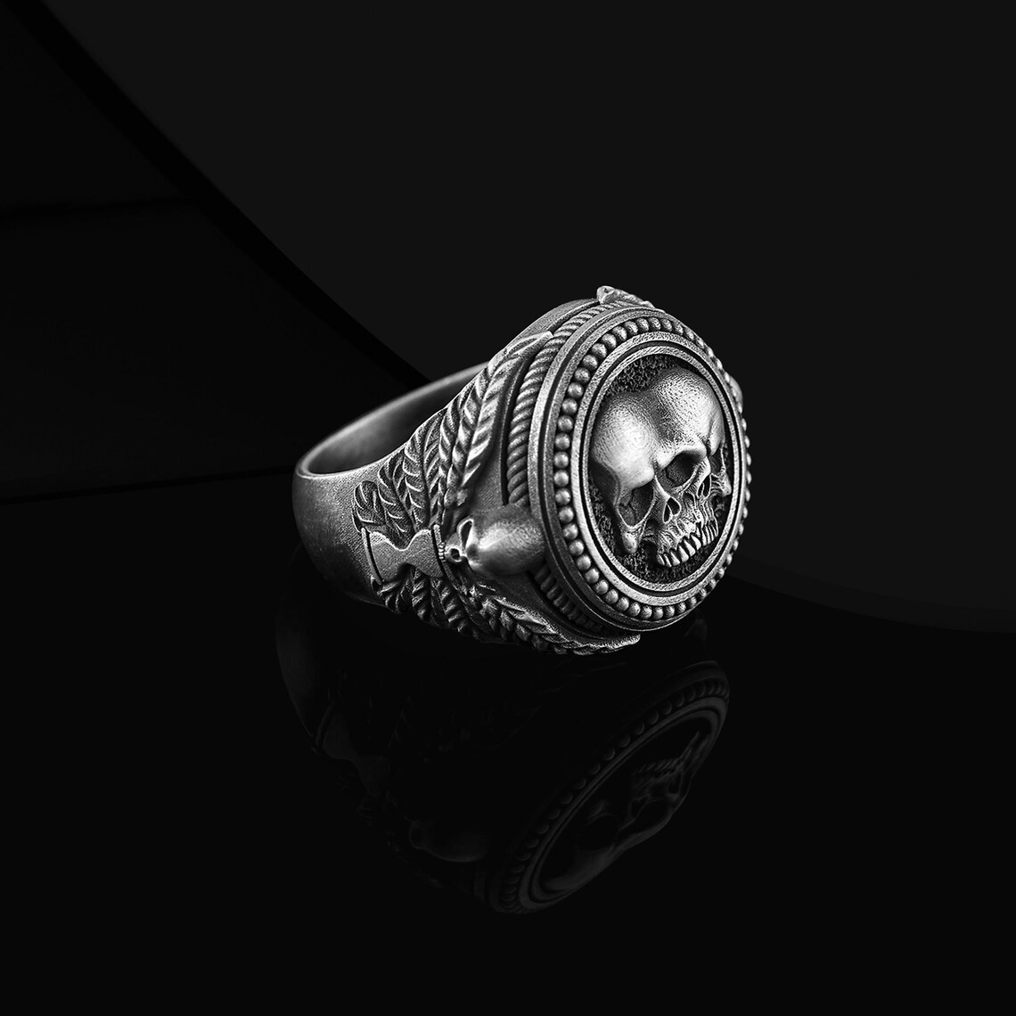 Memento Mori Gemini Skull Ring 925 Sterling Silver Oxidized Ring Duty Free