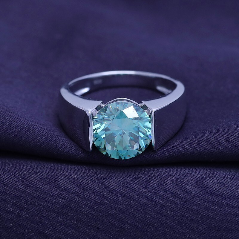 3.00 Ct Round Green Moissanite Men’s Engagement Ring In 14K White Gold Plated