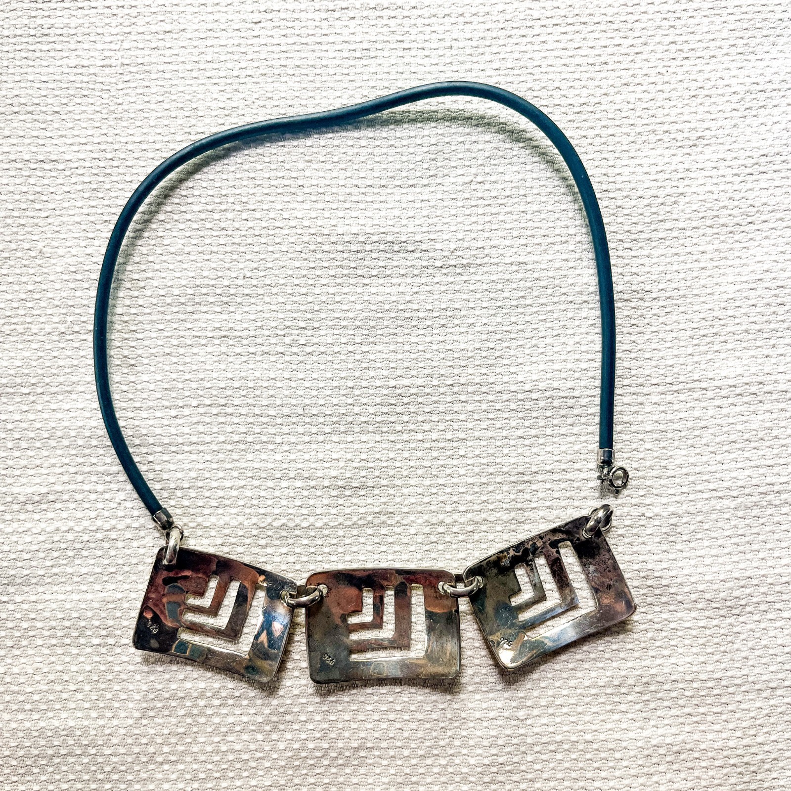Vintage Modernist Sterling Silver Geometric Necklace Artisan Studio 22 Grams 925