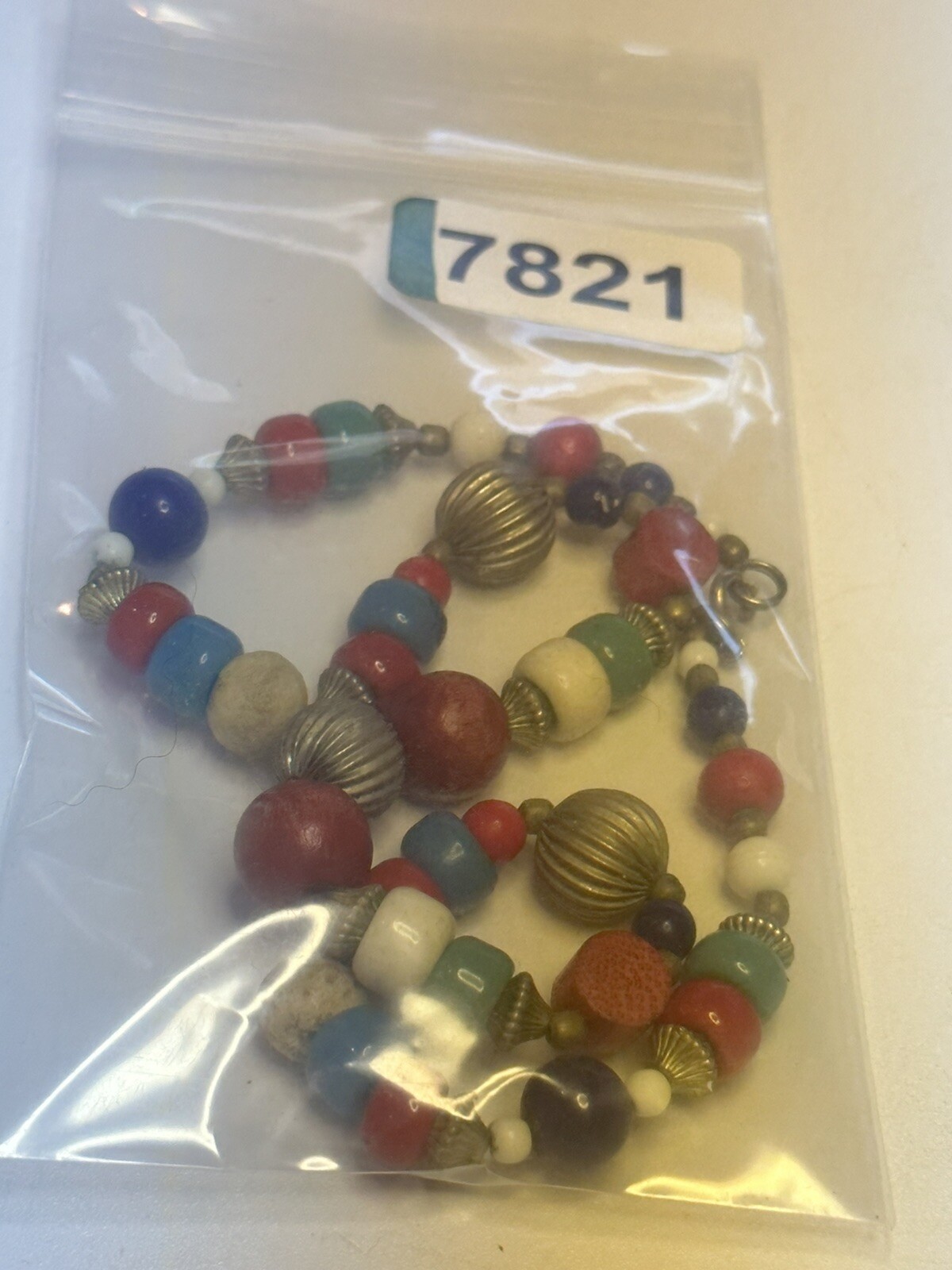 Patriotic Wood Plastic And Metal Beaded 15” Necklace