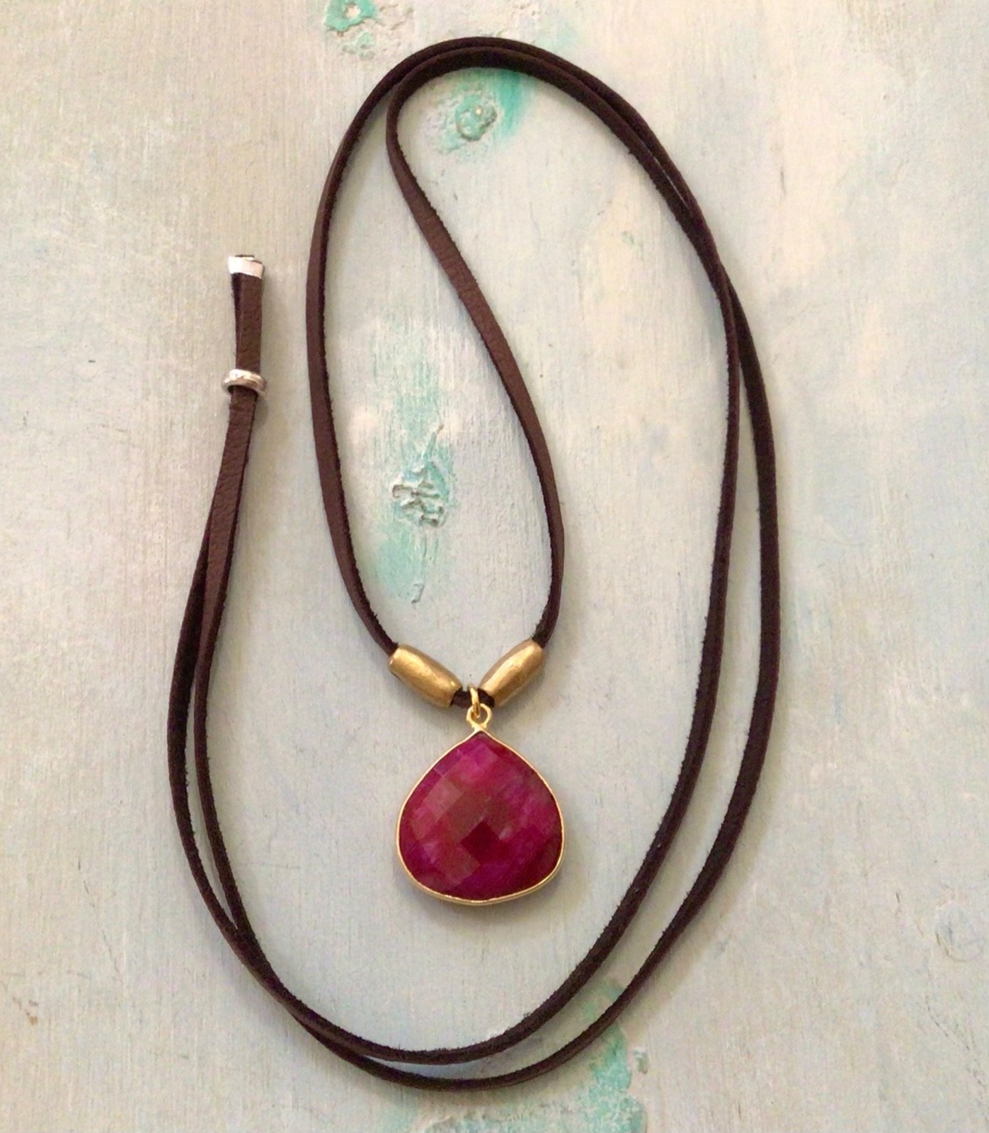 $300 Ruby Sundance Charm Necklace leather suede cord handmade artisan jewelry