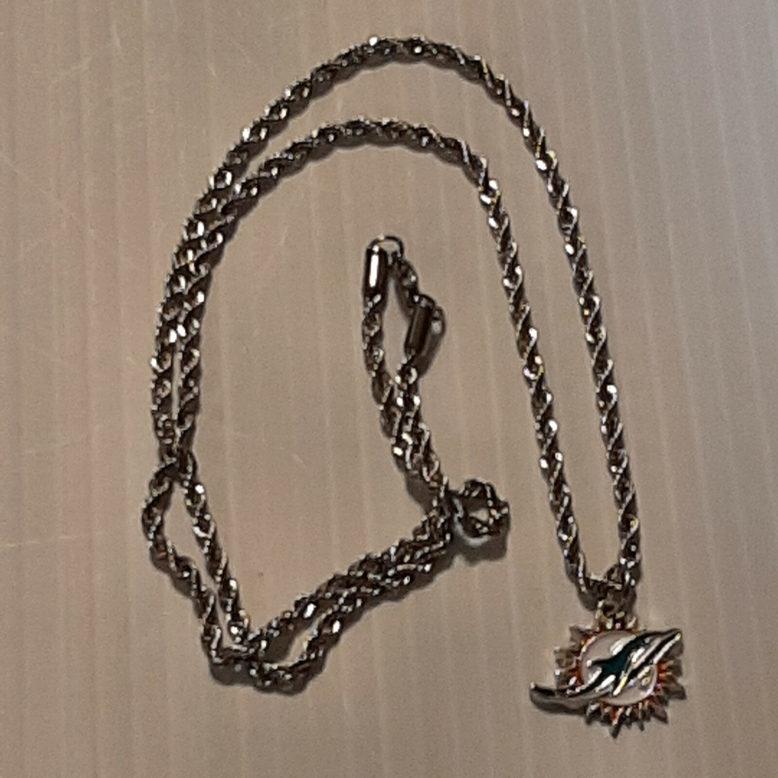 MIAMI DOLPHINS Chrome Pendant Charm / STAINLESS ROPE CHAIN NECKLACE