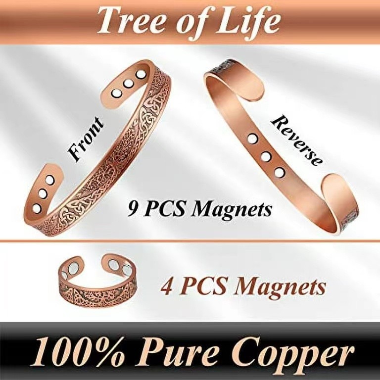 99.9% Magnetic Copper Men Bracelet tree of life Jewelry Terapia magnética Bangle