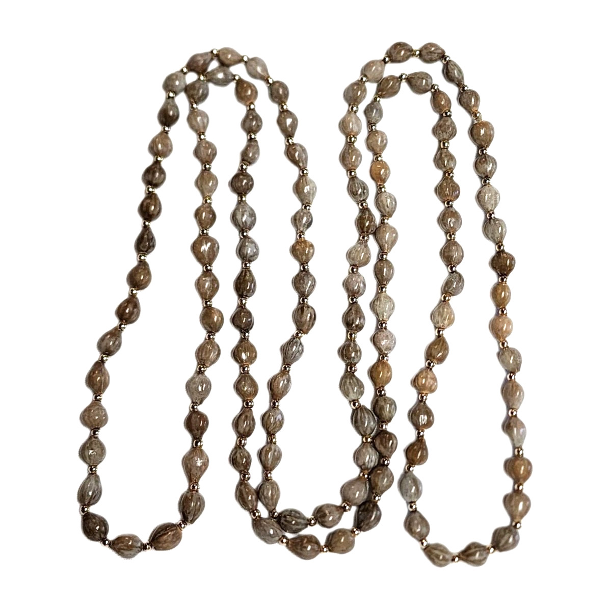 Vintage Brown & Gray Job’s Tears Natural 9-10mm Beaded Necklace Gold Tone 55″