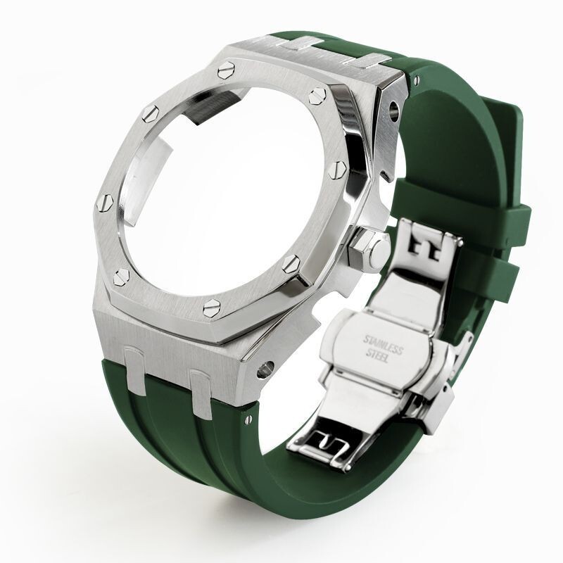 For G-Shock GA2100 GA2110 CasiOak Mod Kit 5th Gen Steel Bezel Case Rubber Strap