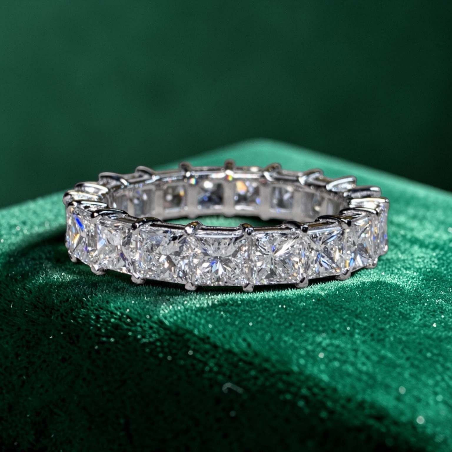 Estate Platinum Princes Diamond Shared Prong Eternity Band 4.4mm Sz 7 5.70ctw