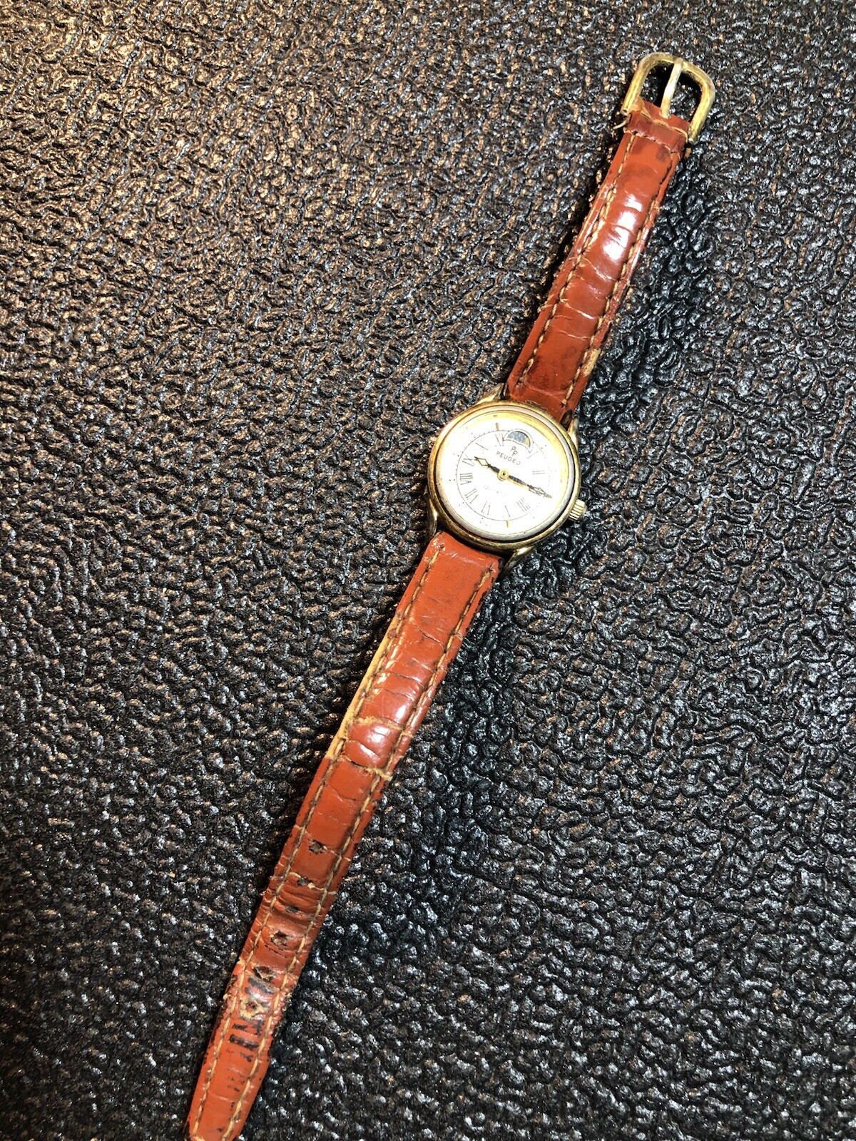 Vintage PEUGEOT Women’s Sun/Moon Phase Watch Gold Tone 24mm For PARTS/REPAIR