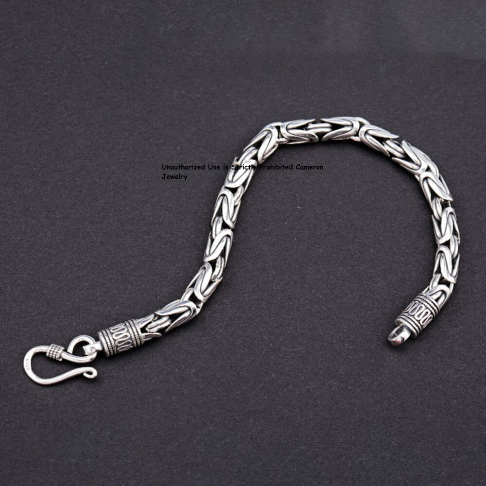 Pure S925 Sterling Silver Chain 4mm/5mm/6mm/7mm Byzantine Link Bracelet 6-9inch