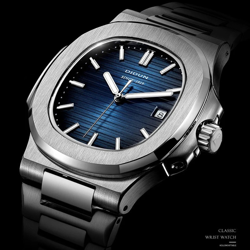 DIDUN Japan Quartz Watches Men Stainless Steel Military Watch Causal Fashion Bus