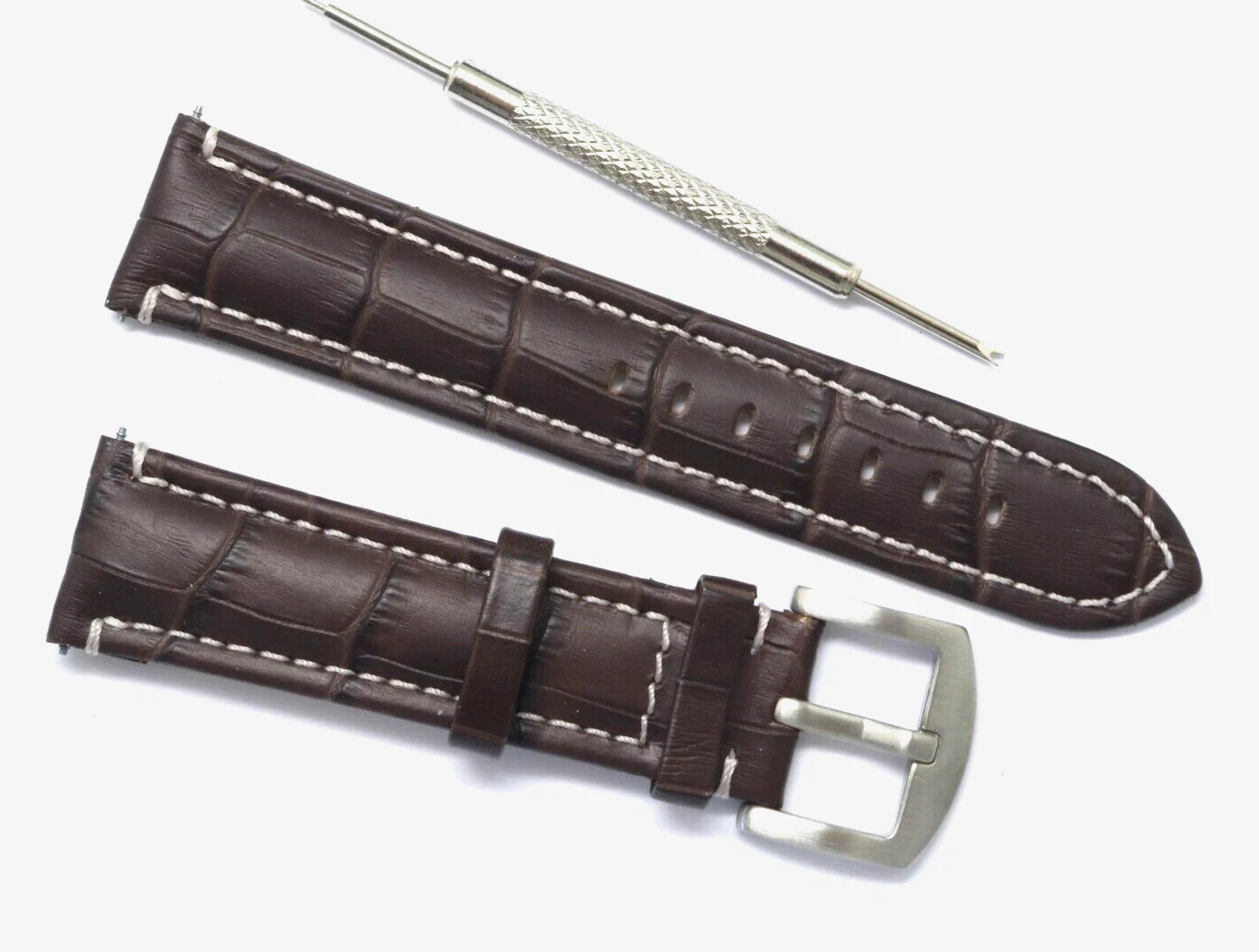22mm Brown Croco Embossed Leather Watch Strap W/ Tool For Citizen 22 & Others