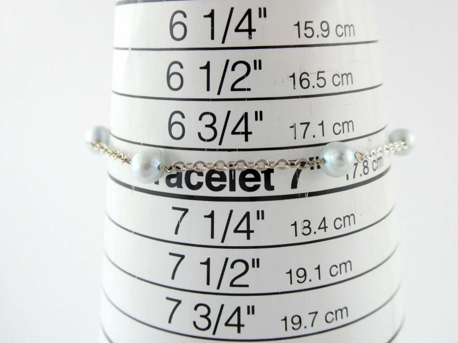 Sterling Silver Pale Blue Five Pearl Chain Bracelet 925 7 Inches Long 2.4 Grams