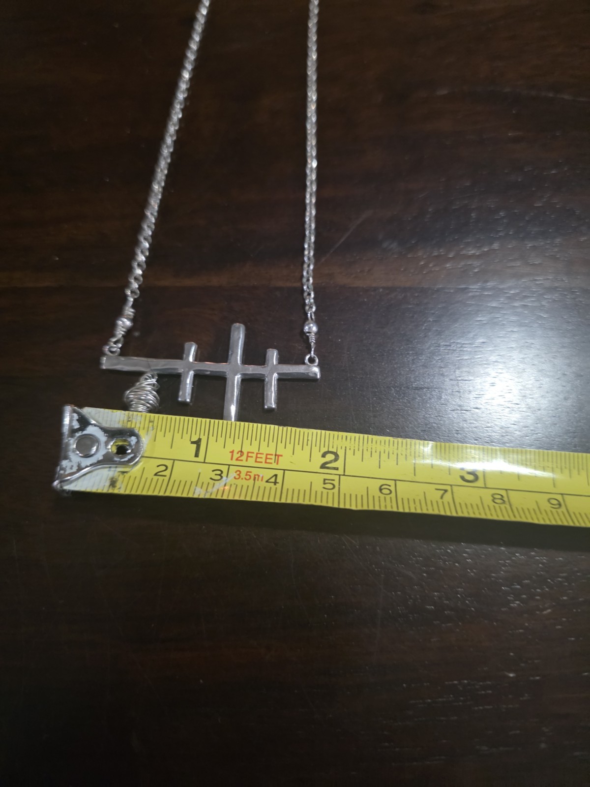 Sterling Silver 925 3 Crosses Necklace 9 Grams Red Stone