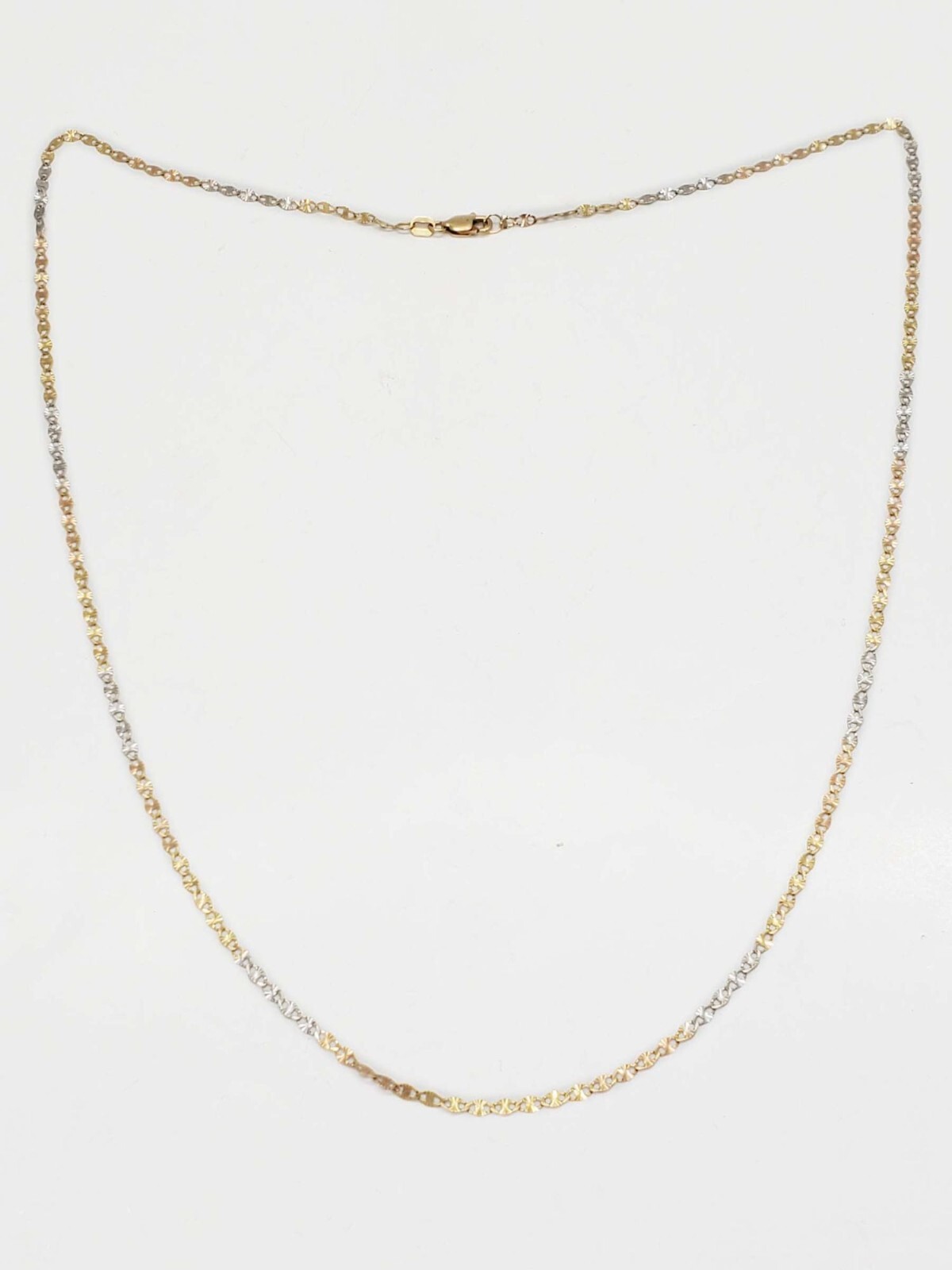2mm Wide Dia-Cut Mariner Chain Necklace 14k Tricolor Gold 21.5″ Long