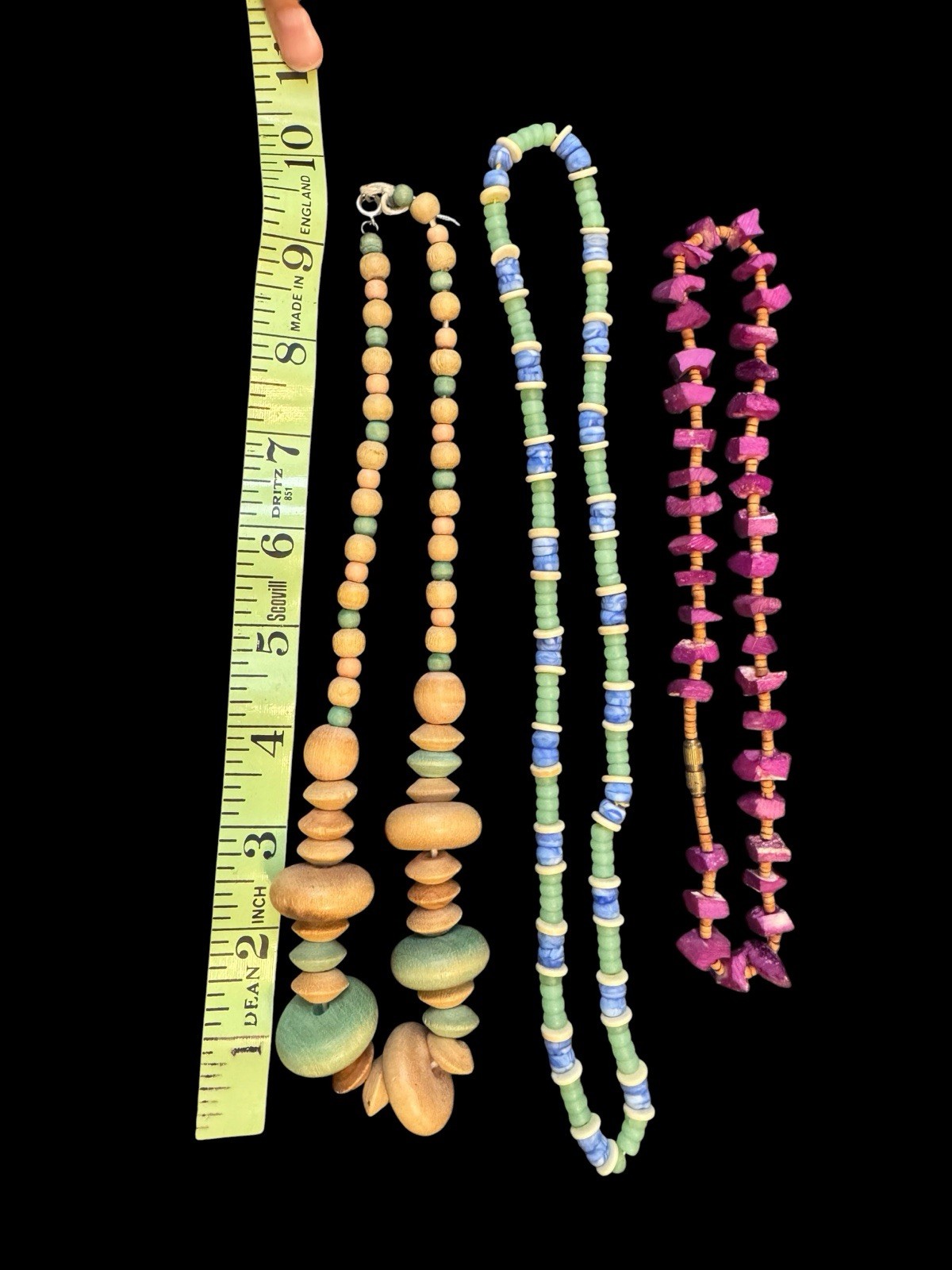 3 Piece Fun Colorful Wood Stone Nature Necklaces Purple Green Blue Brown BN3