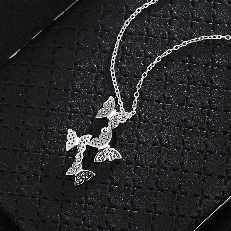 925 Sterling Silver Butterfly Crystal Pendant Necklace for Women Jewelry Gift