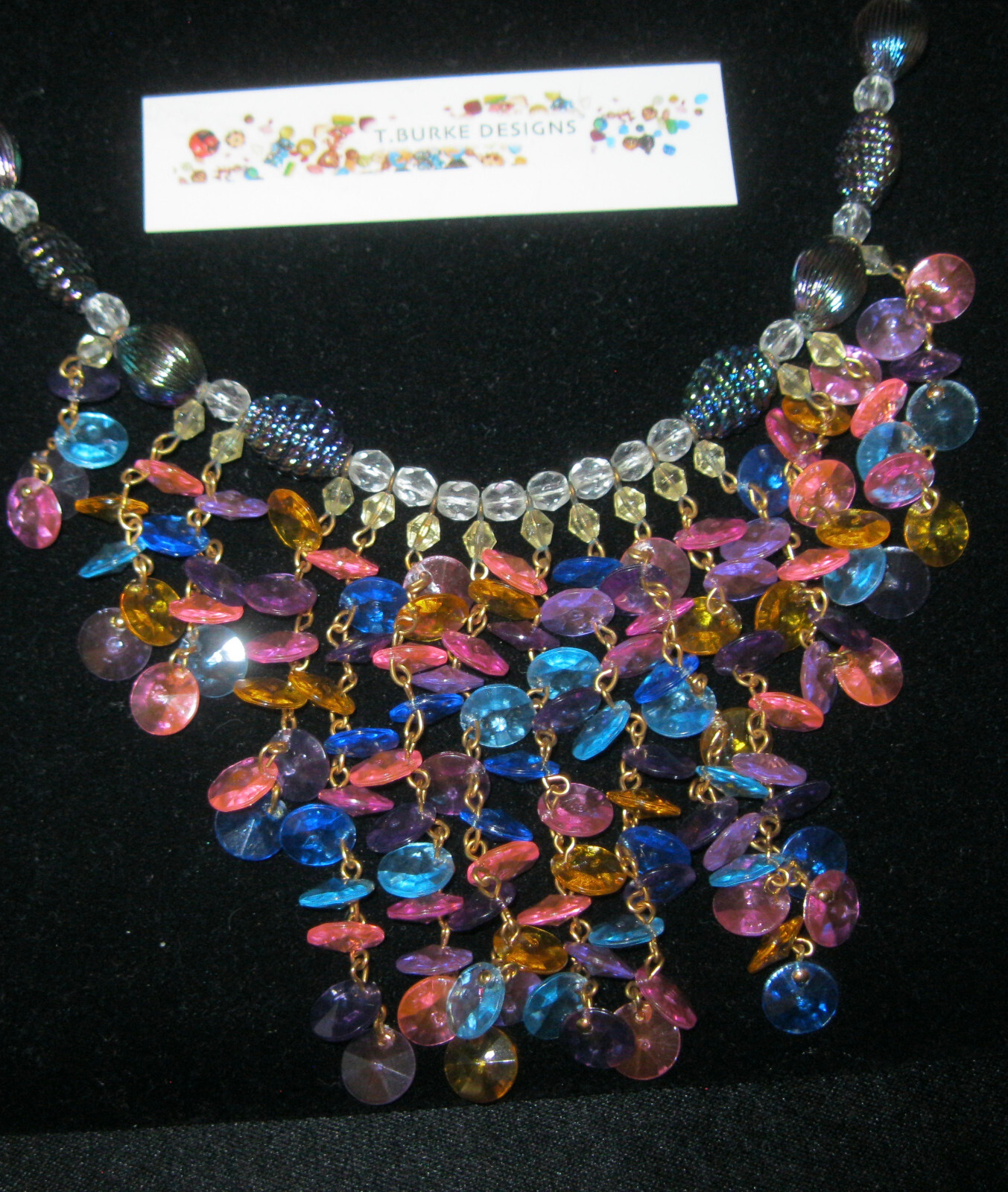 “VINTAGE ONE OF A KIND ASSORTED BEADED SPARKLING NECKLACE BY T. BURKE DESIGNS”