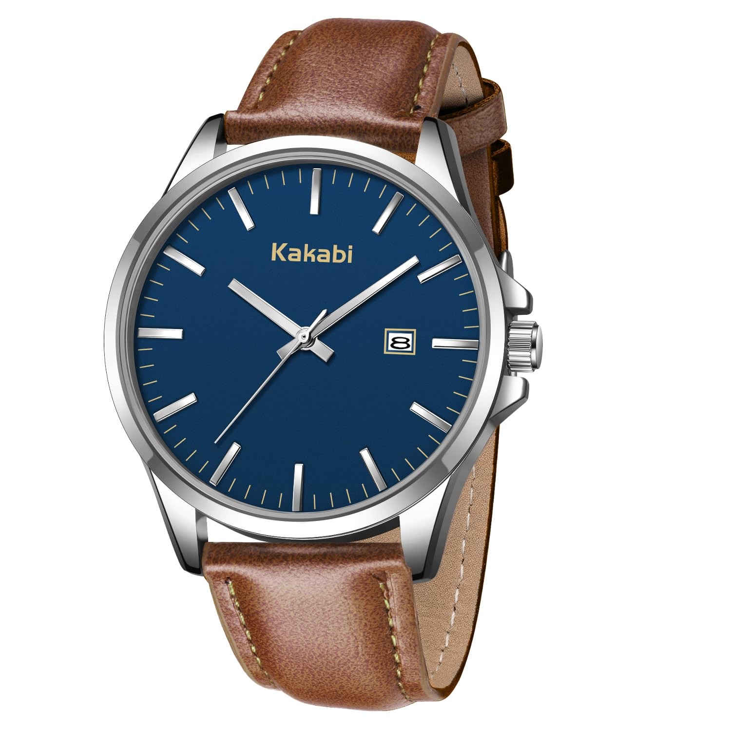 Kakabi Watches for Men, Minimalist Fashion Mens Leather K7303S-BrownBlue-P