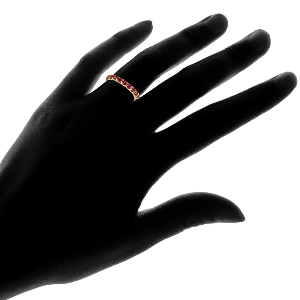 Yellow Gold Flashed Silver Created Ruby 3mm Round-cut Eternity Band Ring