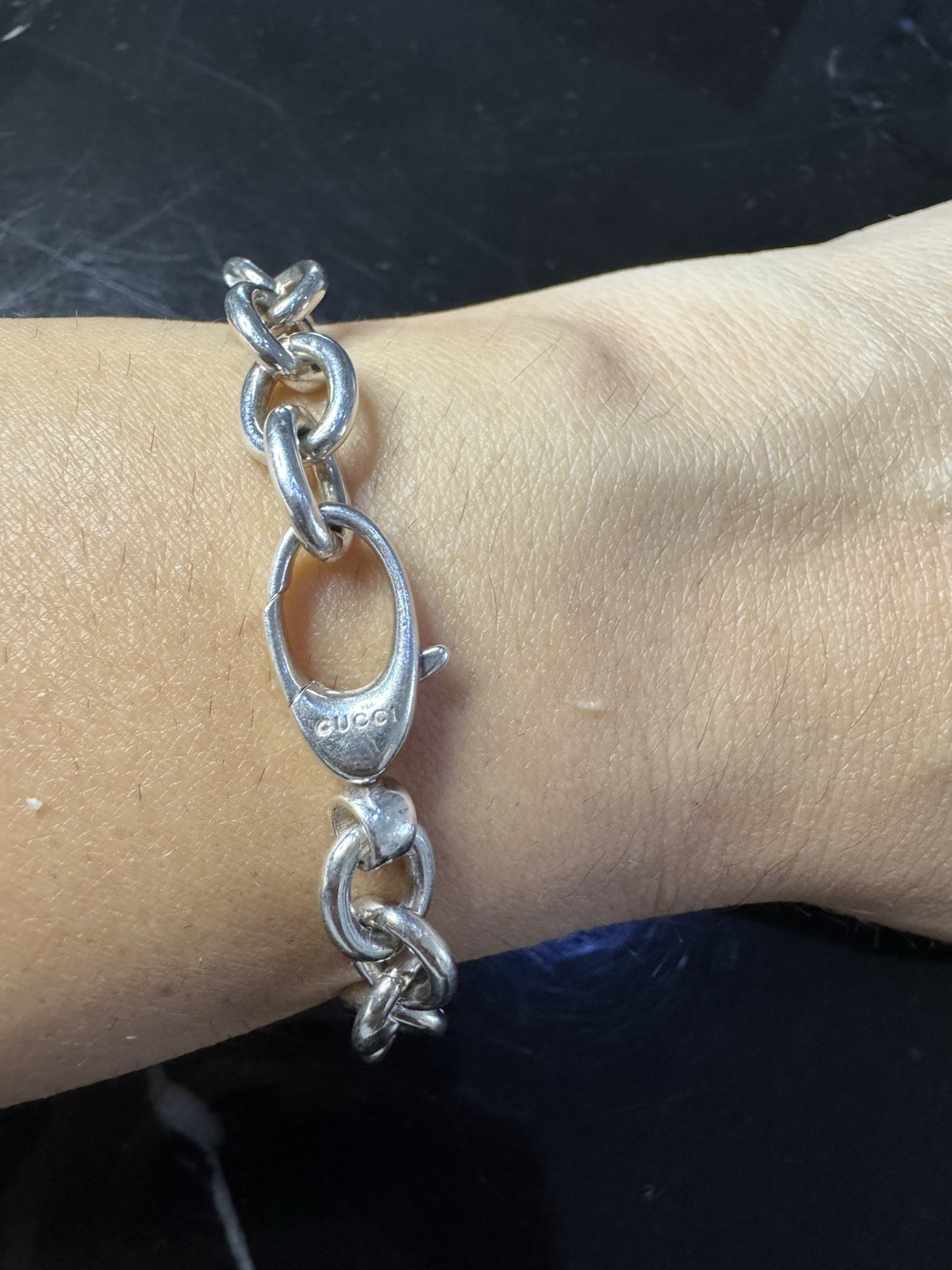 Authentic Gucci Sterling Silver Link Chain Bracelet 7 Inches